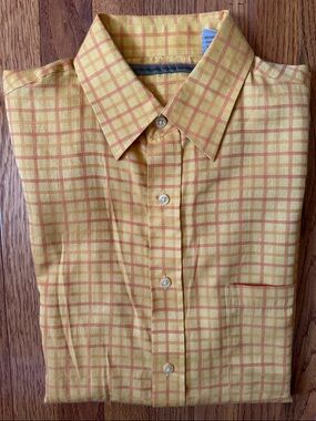 Men's Yellow Plaid Button-Down Shirt with Orange Check